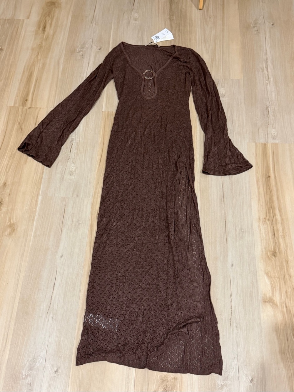 Abercrombie & Fitch Brown Knit Maxi Swim Cover-Up with O-Ring Detail